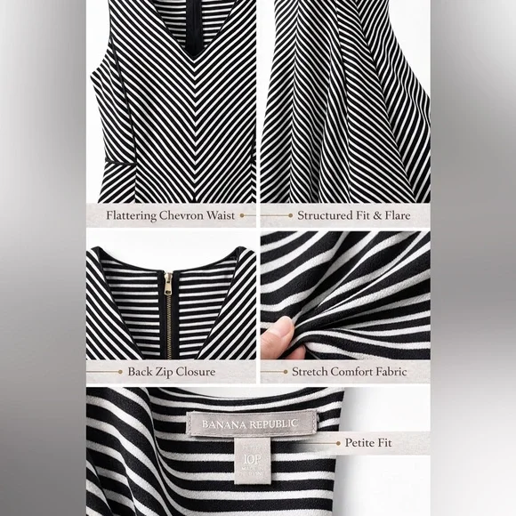 Banana Republic Chevron Stripe Dress Flattering Fit Flare Parisian Chic - Picture 3 of 8